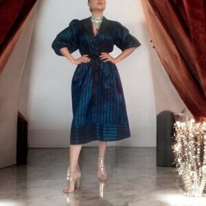 Vintage 80 by Michael Maiello for Pat Richards Striped Blue and Black Wrap Dress